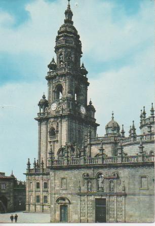 Postal E03468: Catedral. Torre del Reloj y Puerta Santa, Santiago de Compostela