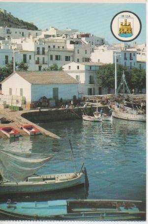 Postal E03433: Detalle marinero del puerto y ciudad, Ibiza