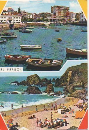Postal E03542: Vistas del Muelle y de la Playa, El Ferrol del Caudillo