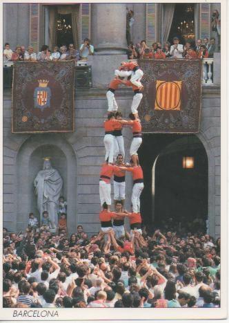 Postal E03521: Grup,de Castellers a la Plaça de Sant Jaume, Barcelona