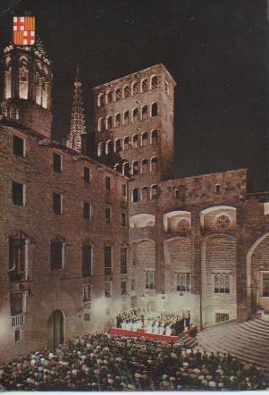 Postal E03527: Vista Nocturna  de la Plaza del Rey, Barcelona 