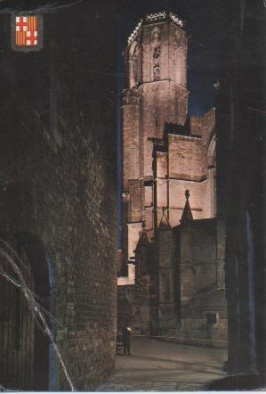 Postal E03528: Vista Nocturna del Barrio Gótico, Barcelona