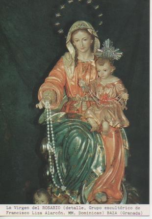 Postal E03208: La Virgen del Rosario (detalle, Grupo esculórico de Francisco Liza Alarcón. MM. Dominicas) Baza, Granada