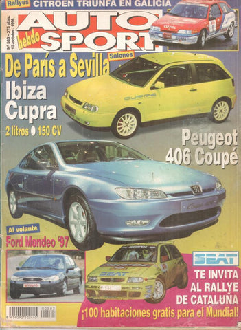 Revista: Auto hebdo Sport num 538 (12 octubre de 1996) - Citroen triumfa en Galicia / De Paris a Sevilla Ibiza cupra 2 litros 150 CV / Peugeot 406 Coupe