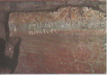 Postal E05412: Graffiti con incocazioni agli Aposatoli Pietro e Paolo, Catacomba di S. Sebastino