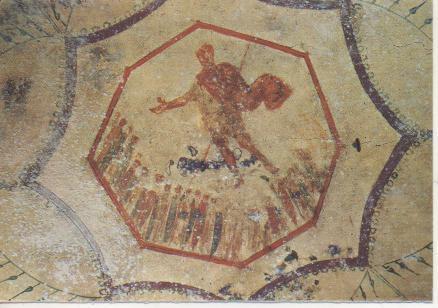 Postal E05414: Pittura di un mausoleo: un oratore. Catacomba di S. Sebastiano