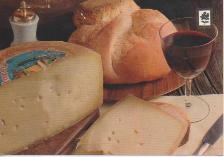 Postal E05558: Bodegón de Queso, pan y vino