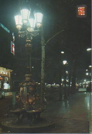 Postal E04941: Vista nocturna Fuente de Canaletas y la Rambla, Barcelona