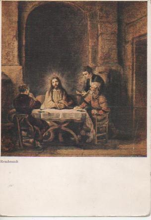 Postal E04914: The Supper at Emmaus. Rembrandt