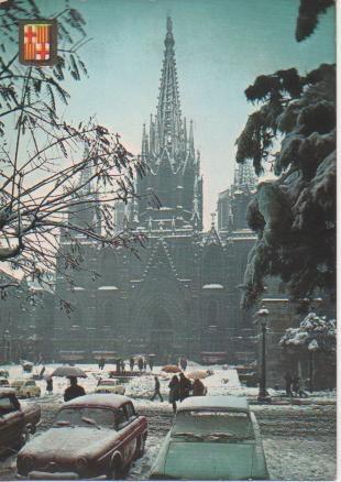 Postal E04980: Catedral de Barcelona nevada