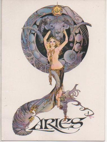 Postal E04793: Tarjeta horoscopo Aries, ilustracion de Esteban Maroto