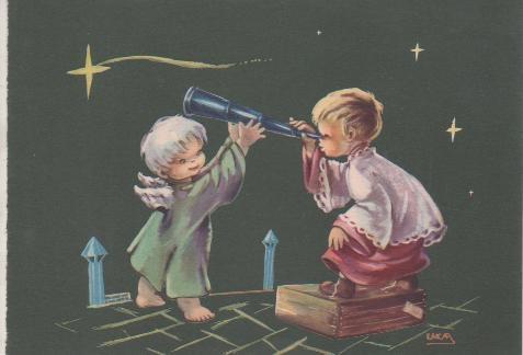 Navid E04801: Postal Navidad Angelito y niño mirndo estrella