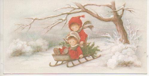 Navidad E04807: Tarjeta Navideña niños en trineo