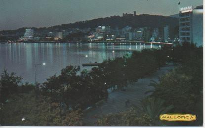 Postal E05165: Pseo Maritimo.Vista nocturnam Mallorca