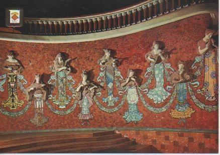 Postal E05037: Escultures i mosaics de l'hemicicle. Palau de la Música Catalana, Barcelona