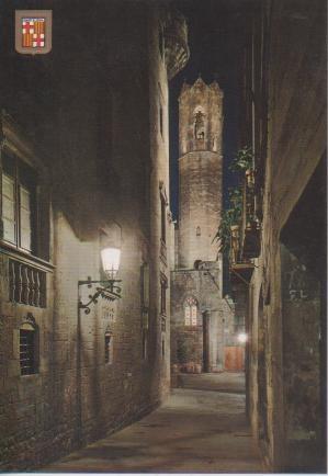 Postal E05007: Vista nocturna del Barri Gótic de Barcelona