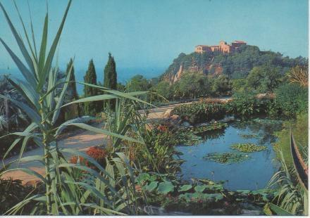 Postal E05057: Lago y Convento, Jardin Botanico Mar i Murtra. Blanes, Costa Brava