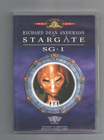 DVD serie: Stargate SG-1, Volumen 3 Episodios: Necesidades, Mensaje en una botella, El carro de Thor, Familia