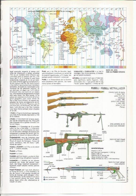 LAMINA LAROUSSE 70469: Mapamundi horario y fusil