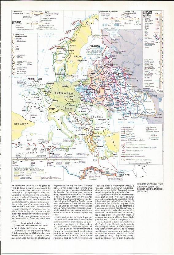 LAMINA LAROUSSE 70441: Mapa de las operaciones militares en la Segunda Guerra Mundial