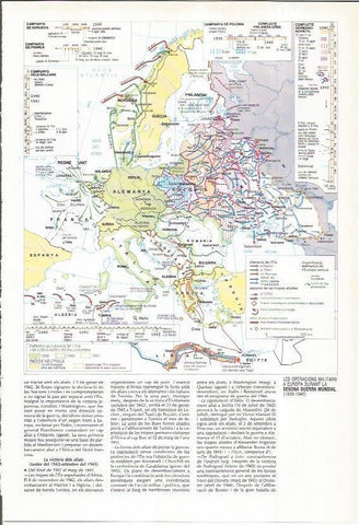 LAMINA LAROUSSE 70441: Mapa de las operaciones militares en la Segunda Guerra Mundial