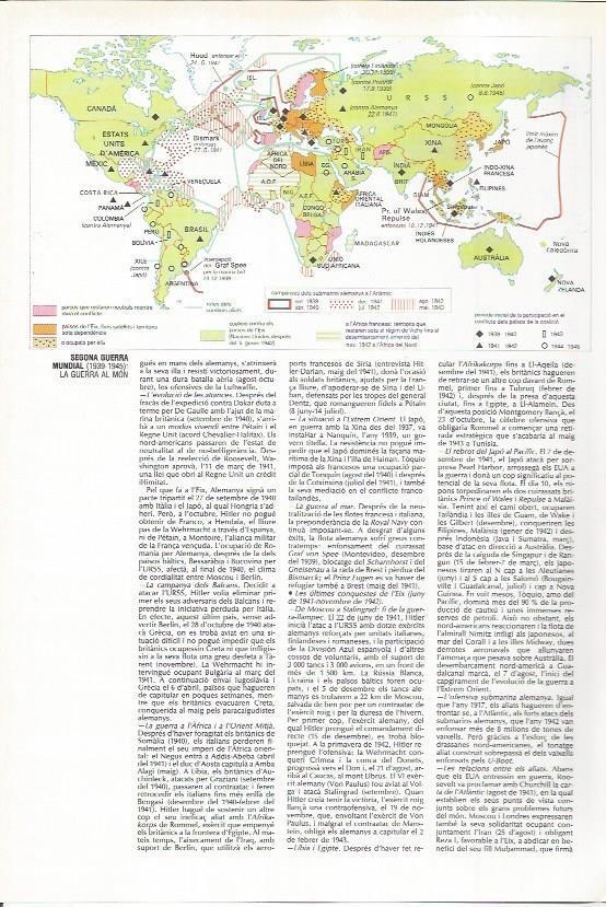 LAMINA LAROUSSE 70442: Mapa mundial de la Segunda Guerra Mundial
