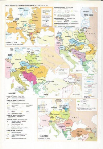 LAMINA LAROUSSE 70443: Mapa de Europa despues de la Primera Guerra Mundial