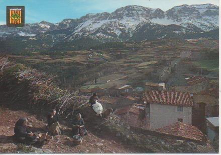 Postal E06144: Paisaje rústico, al fondo el Cadí-Querforadat. Lerida
