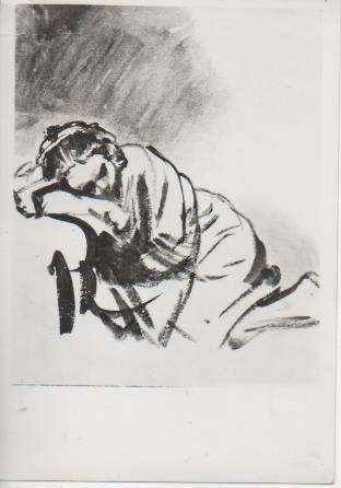 Postal E06508: Het Slapende meisje .Rembreandt