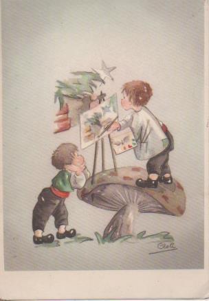Postal E06604: Postal Vintage dibujo de Cloti niños dibujando