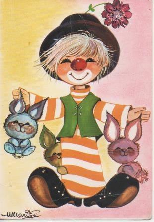 Postal E06607: Postal Vintage, de Marise, niño payaso