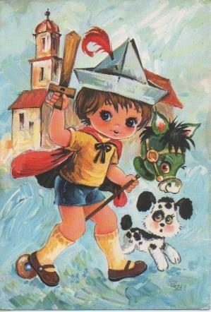 Postal E06608: Postal Vintage de Ren,niño jugando al caballito