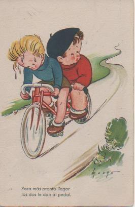 Postal E06617: Postal Vintage Niños en bicicleta