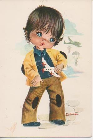 Postal E06590: Postal Vintage niño jugando con avión de Gallarda
