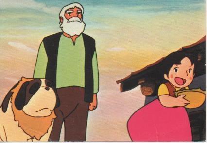 Postal E06584: Heidi , Viejo de los Alpes y Niebla