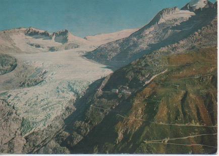 Postal E06487: Rhonegletscher mit Furkastrasse und Galenstock