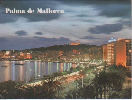 Postal E05779: Vista nocturna del Paseo Maritimo. Palma de Mallorca <acordeón>