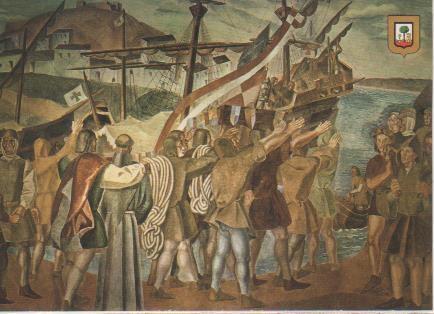 Postal E05820: Fresco de Vázquez Díaz- La Rabida-Huelva <acordeón>