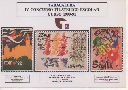 Postal E05905: Tabacalera IV concurso filatelico escolar curso 1990-91