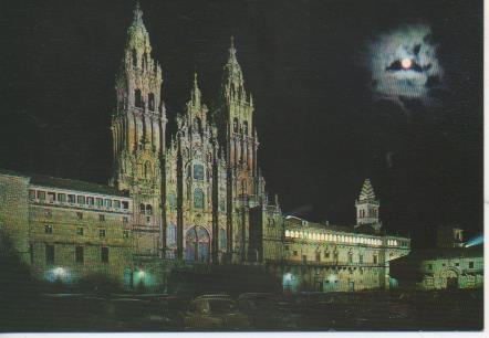 Postal E05936: Aspecto nocturno de la Catedral. Santiago de Compostela