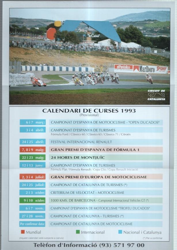 Circuit de Catalunya: Calendari provisional de curses 1993