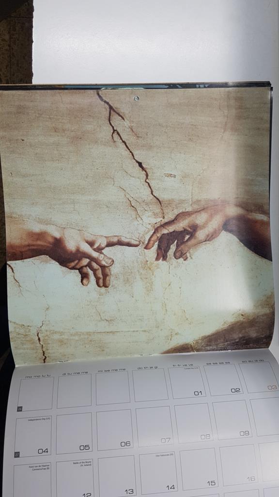 Calendario / Kalender / Calendrier / Calendar: 2011 : Italian art (arte italiano) - lamina 07, Michelangelo Buonarroti - The creation of Adam