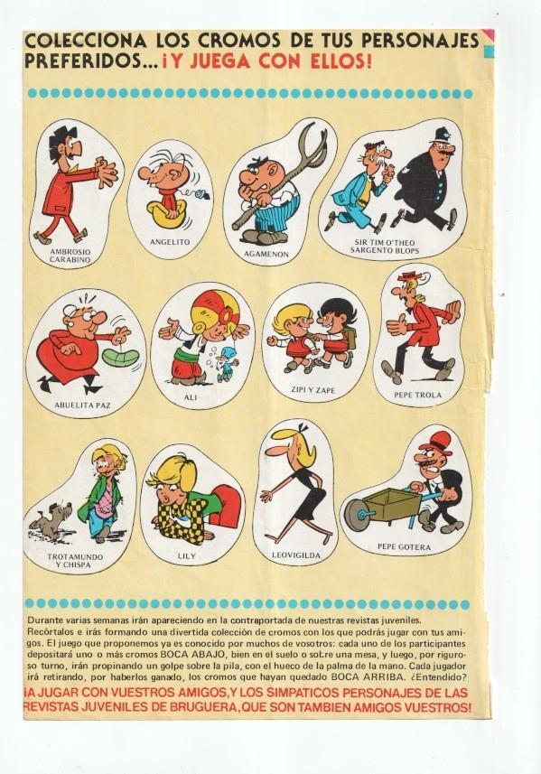 Hoja con imagenes varios personajes Bruguera: Ali, Angelito, Agamenon, Abuelita Paz, etc)