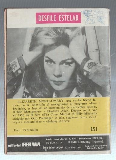 Sendas del Oeste numero 151; trasera fotoficha de Elizabeth Montgomery