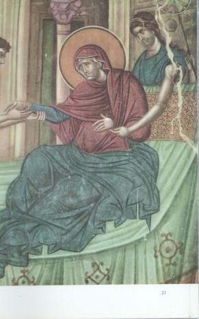 Lamina frescos yugoeslavos medievales numerada 08: El nacimiento de la Virgen