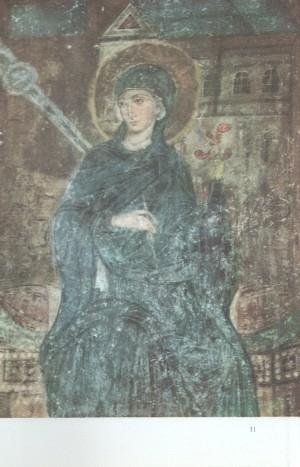 Lamina frescos yugoeslavos medievales numerada 19: La Virgen sentada
