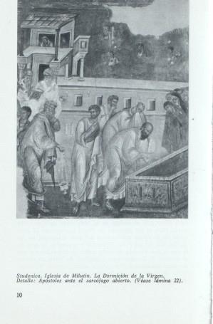 Lamina frescos yugoeslavos medievales numerada 31: Apostoles ante el sarcofago abierto