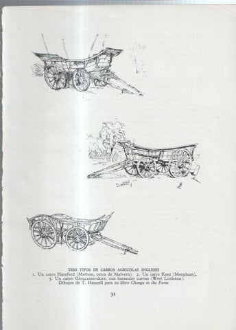 La Agricultura Inglesa: Lamina numerada 09: Tres tipos de carros agricolas ingleses 