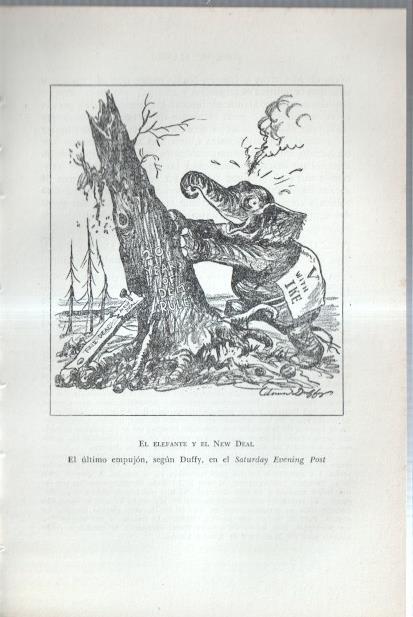 Los Estados Unidos: Lamina numerada 58: caricatura campaña El elefante y el New Deal