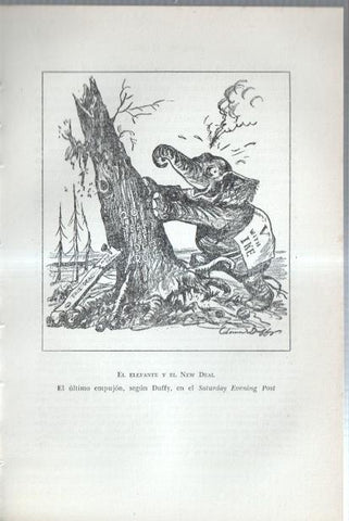 Los Estados Unidos: Lamina numerada 58: caricatura campaña El elefante y el New Deal